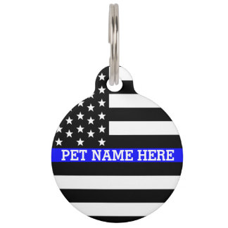 Thin Blue Line - American Flag Personalized Custom Pet Name Tag