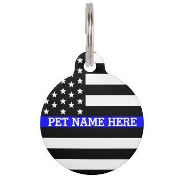 Thin Blue Line - American Flag Personalized Custom Pet Name Tag by American_Police at Zazzle