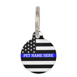Thin Blue Line - American Flag Personalized Custom Pet Tag