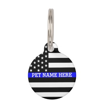 Thin Blue Line - American Flag Personalized Custom Pet Tag by American_Police at Zazzle