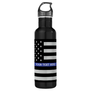 Thin Blue Line - American Flag Personalized Custom Stainless Steel Water Bottle by American_Police at Zazzle