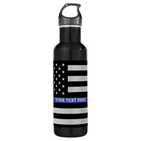 Thin Blue Line - American Flag Personalized Custom Stainless Steel Wat