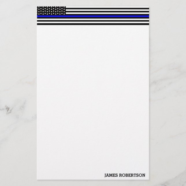 Thin Blue Line - American Flag Personalized Custom Stationery (Front)