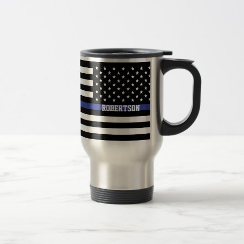 Thin Blue Line _ American Flag Personalized Custom Travel Mug