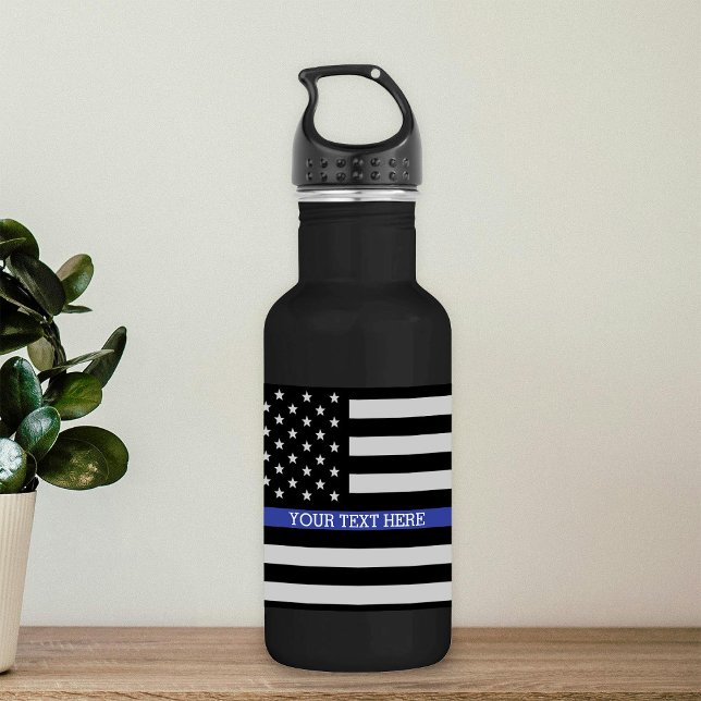 Thin Blue Line - American Flag Personalized Custom Water Bottle (Creator Uploaded)