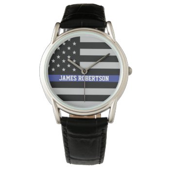 Thin Blue Line - American Flag Personalized Watch by American_Police at Zazzle