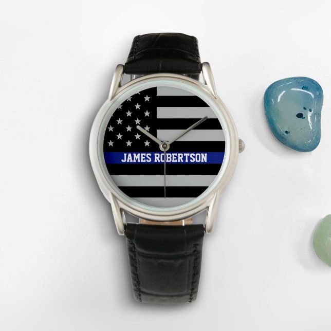 Thin Blue Line - American Flag Personalized Watch (Creator Uploaded)