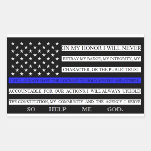 Thin Blue Line American Flag Pledge Rectangular Sticker