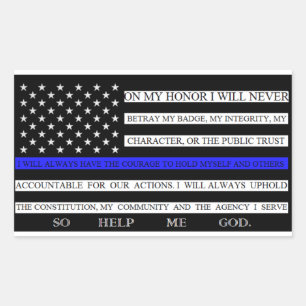 Thin Blue Line American Flag Pledge Rectangular Sticker