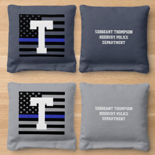 Thin Blue Line American Flag Police Cornhole Bags