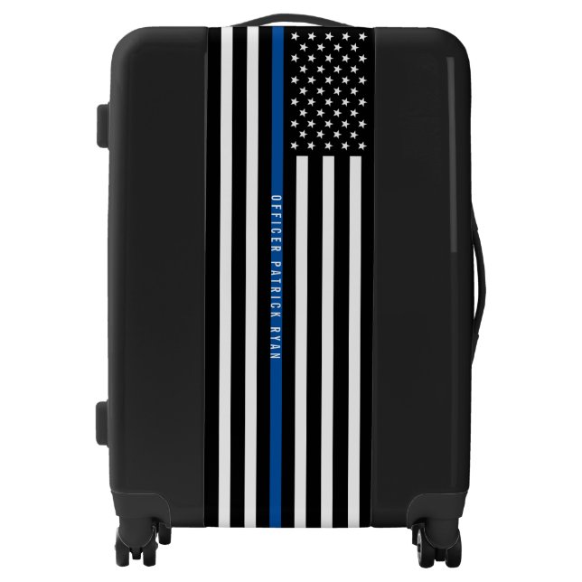 Thin Blue Line American Flag Police Monogram Luggage (Front)