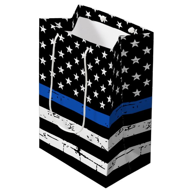 Thin Blue Line American Flag Police Officer Medium Gift Bag (Front Angled)