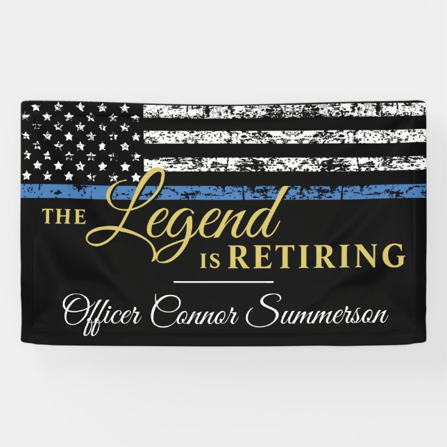 Thin Blue Line American Flag Police Retirement Banner (Horizontal)