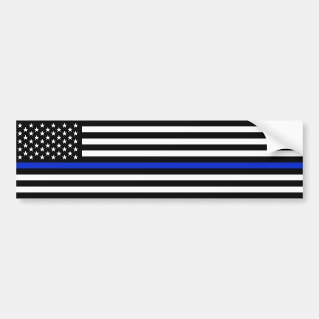 Thin Blue Line American Flag Police Style Bumper Sticker (Front)