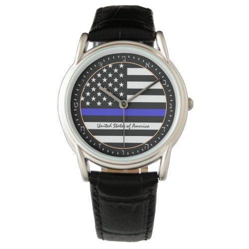 Thin Blue Line  American Flag police  USA Hebrew Watch