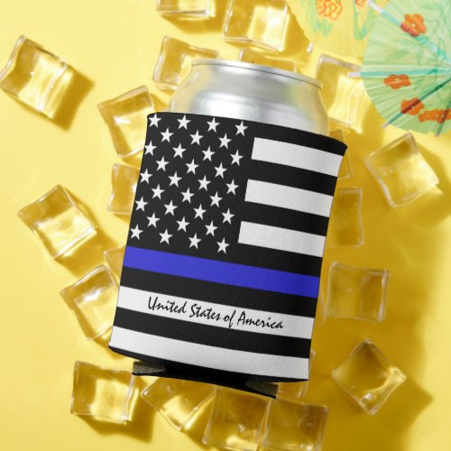 Thin Blue Line  American Flag police  USA office Can Cooler