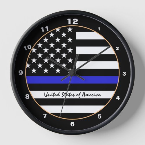 Thin Blue Line  American Flag police  USA office Clock