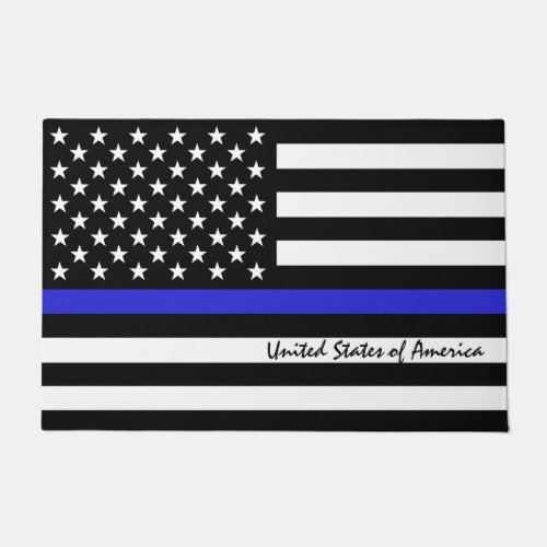 Thin Blue Line  American Flag police  USA office Doormat