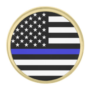 Thin Blue Line & American Flag police / USA office Gold Finish Lapel Pin