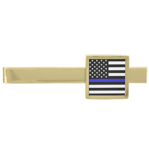 Thin Blue Line  American Flag police  USA office Gold Finish Tie Bar