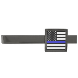 Thin Blue Line & American Flag police / USA office Gunmetal Finish Tie Bar