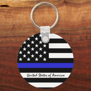 Thin Blue Line & American Flag police / USA office Keychain