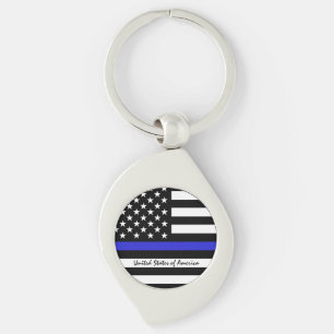 Thin Blue Line & American Flag police / USA office Keychain