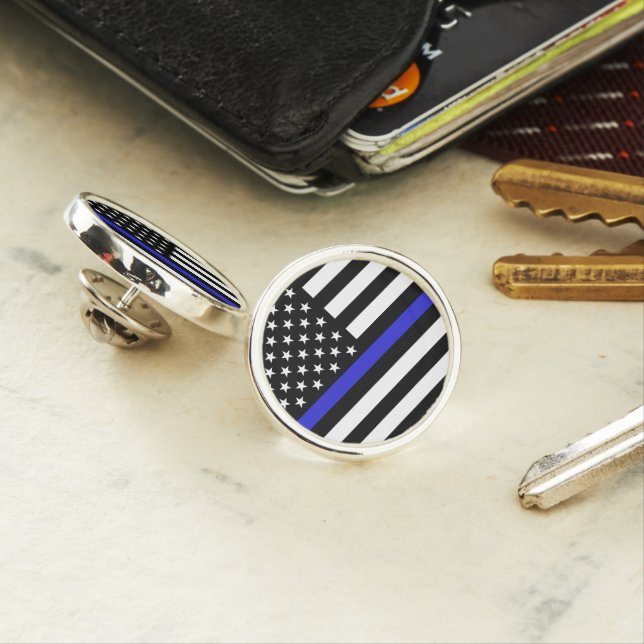 Thin Blue Line & American Flag police / USA office Lapel Pin (In Situ)