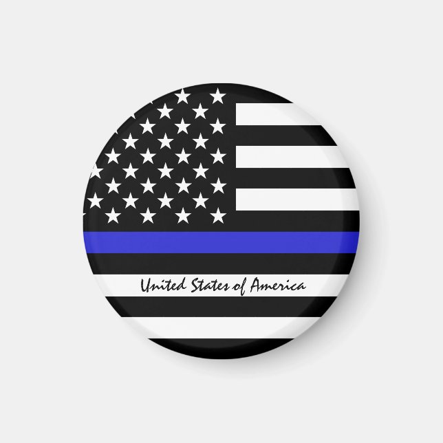 Thin Blue Line & American Flag police / USA office Magnet (Front)