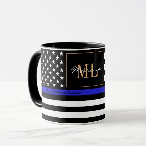 Thin Blue Line  American Flag police  USA office Mug