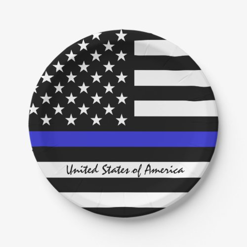 Thin Blue Line  American Flag police  USA office Paper Plates