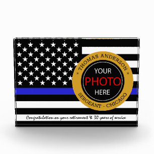 Thin Blue Line & American Flag police / USA office Photo Block