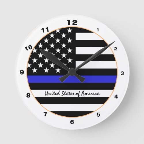 Thin Blue Line  American Flag police  USA office Round Clock