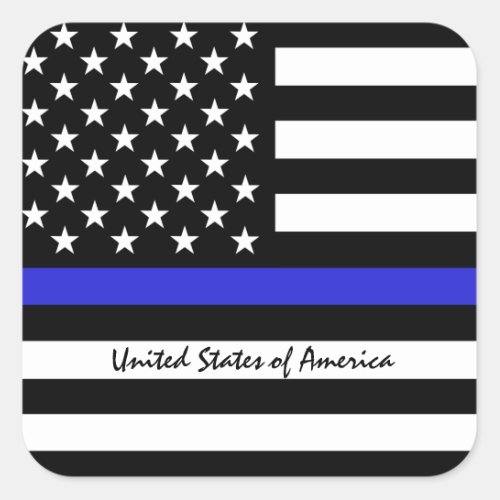 Thin Blue Line  American Flag police  USA office Square Sticker