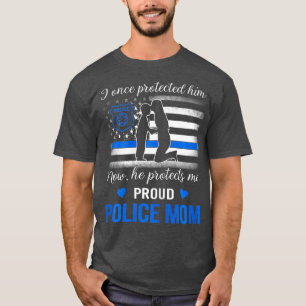 Thin Blue Line American Flag Proud Police Mom T-Shirt