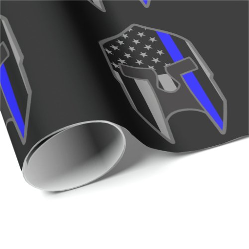 THIN BLUE LINE American Flag Spartan Helmet Wrap Wrapping Paper