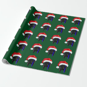 THIN BLUE LINE American Flag Spartan Santa Wrap Wrapping Paper