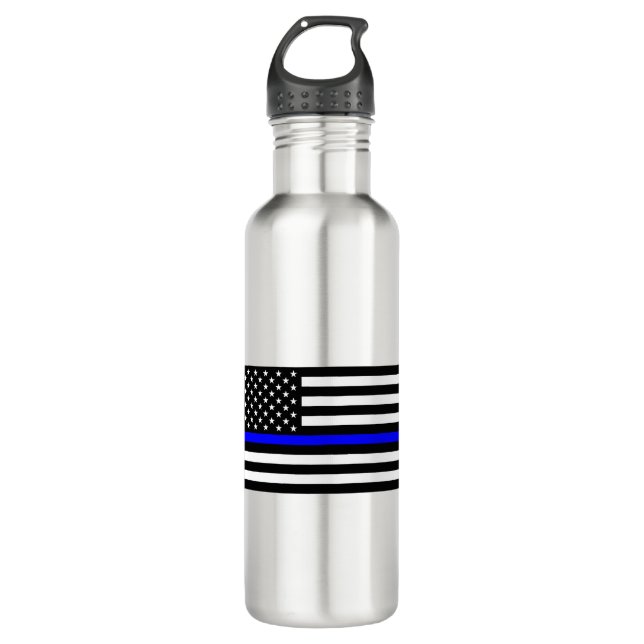 - Thin Blue Line - American Flag Stainless Steel Water Bottle (Front)