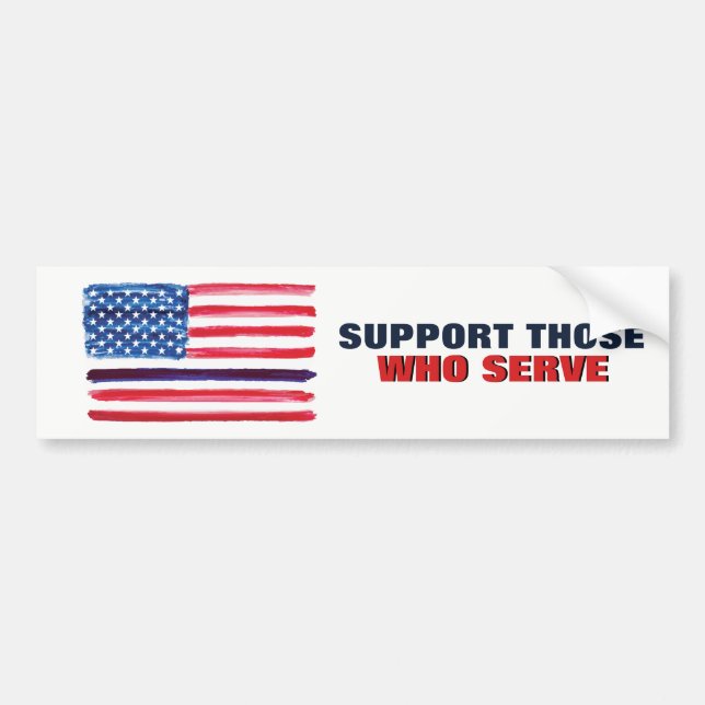 Thin Blue Line American Flag Support Police Bumper Sticker (Front)