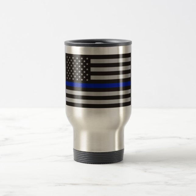 THIN BLUE LINE AMERICAN FLAG TRAVEL MUG (Center)