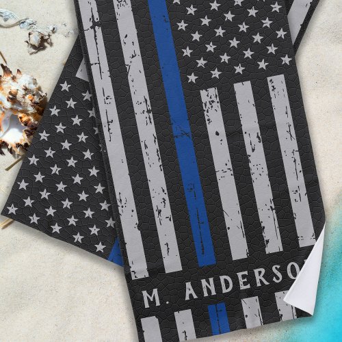 Thin Blue Line _ American Flag USA Blue _ Police Beach Towel