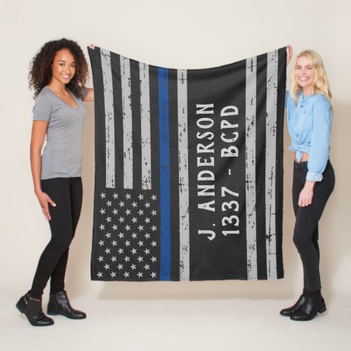 Thin Blue Line _ American Flag USA Blue _ Police Fleece Blanket