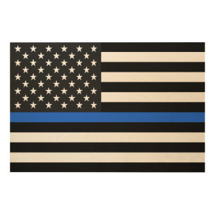Thin Blue Line American Flag Wood Wall Decor