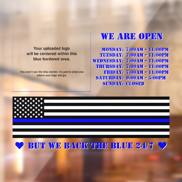 [Thin Blue Line] Back the Blue Business Window Cling