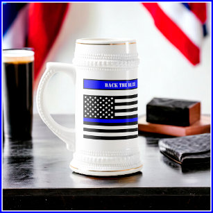 [Thin Blue Line] Back the Blue Law Enforcement SVG Beer Stein