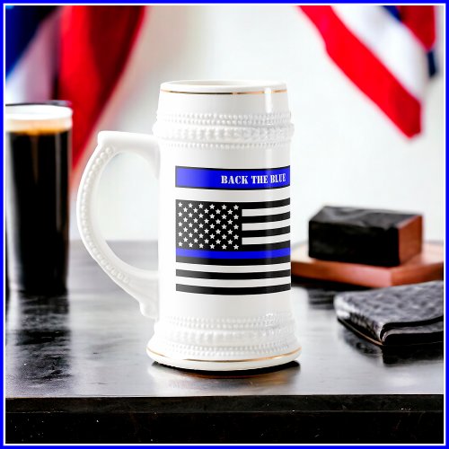 Thin Blue Line Back the Blue Law Enforcement SVG Beer Stein