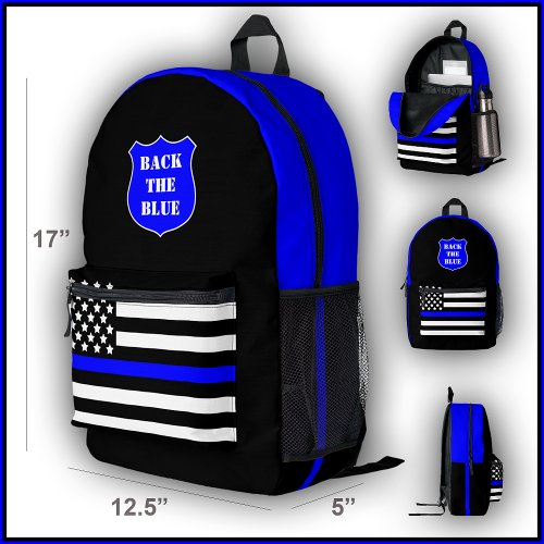 Thin Blue Line Back the Blue Police Backpack Bag