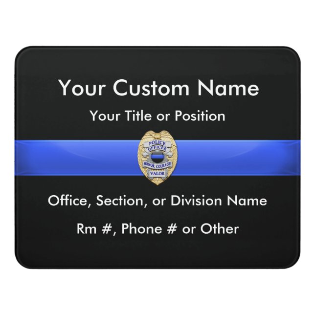 Thin Blue Line Badge Door Sign (Contemporary Front)