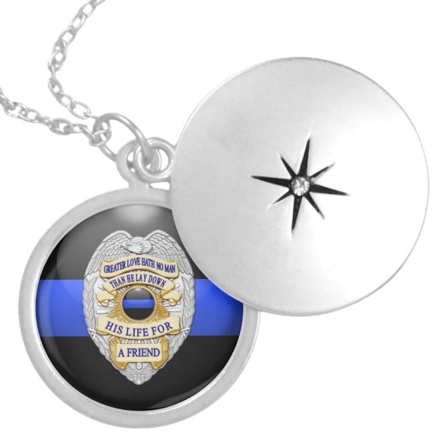 Thin Blue Line Badge Locket Necklace (Front)