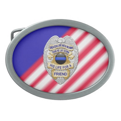 Thin Blue Line Badge Oval Belt Buckle